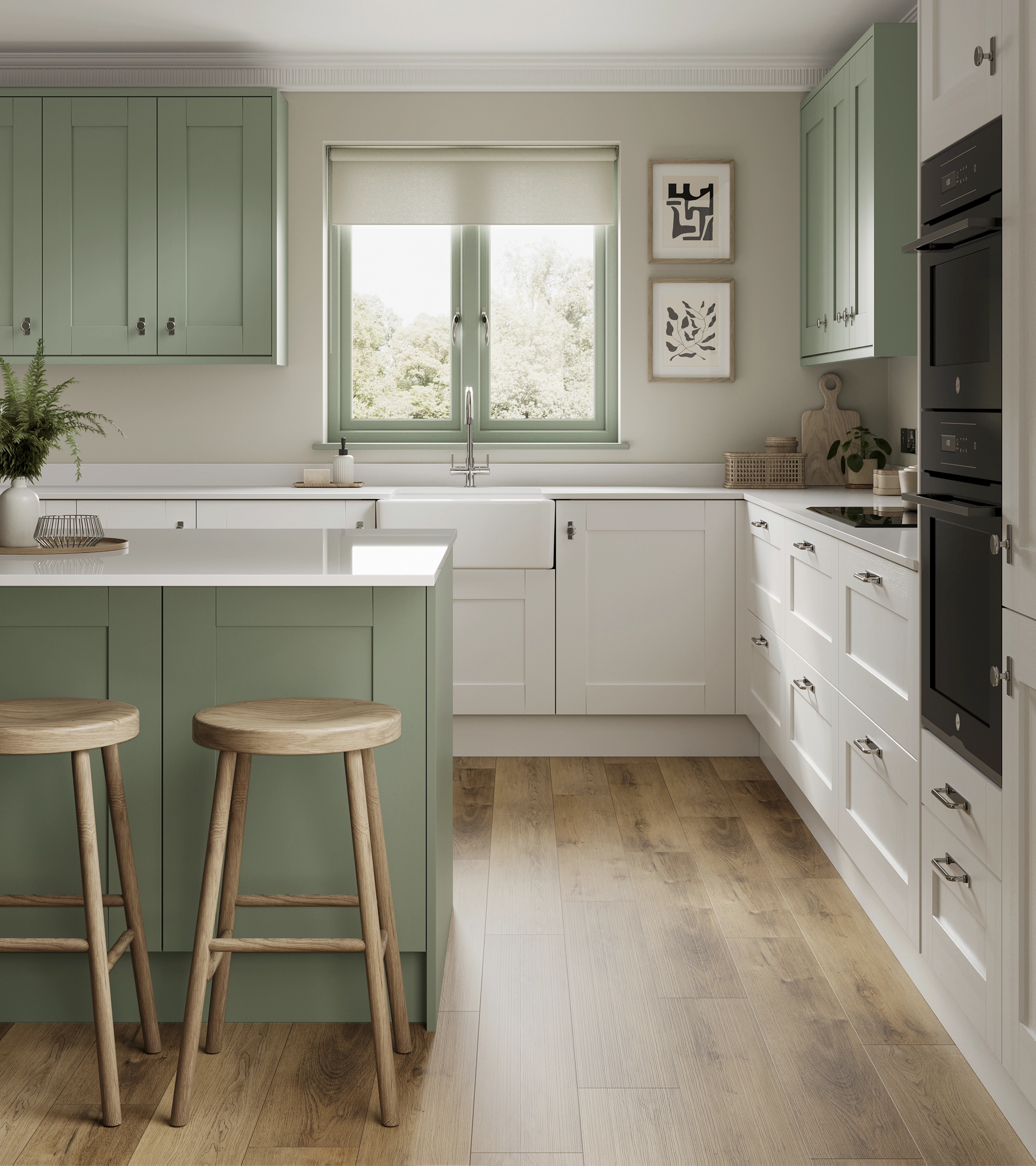 Mint and white shaker kitchen