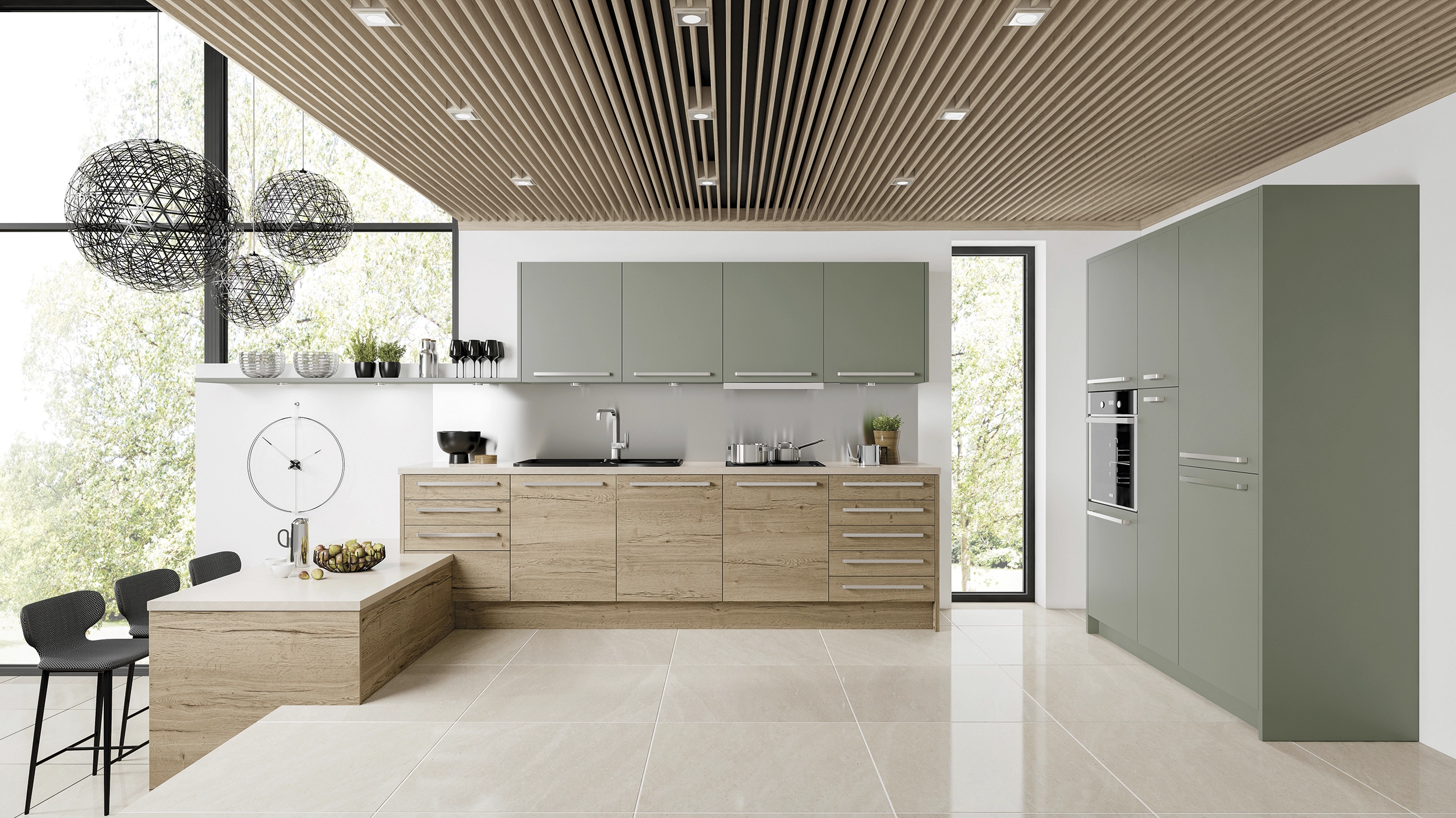 Halifax oak and reed green fitted kitchen by Solutions