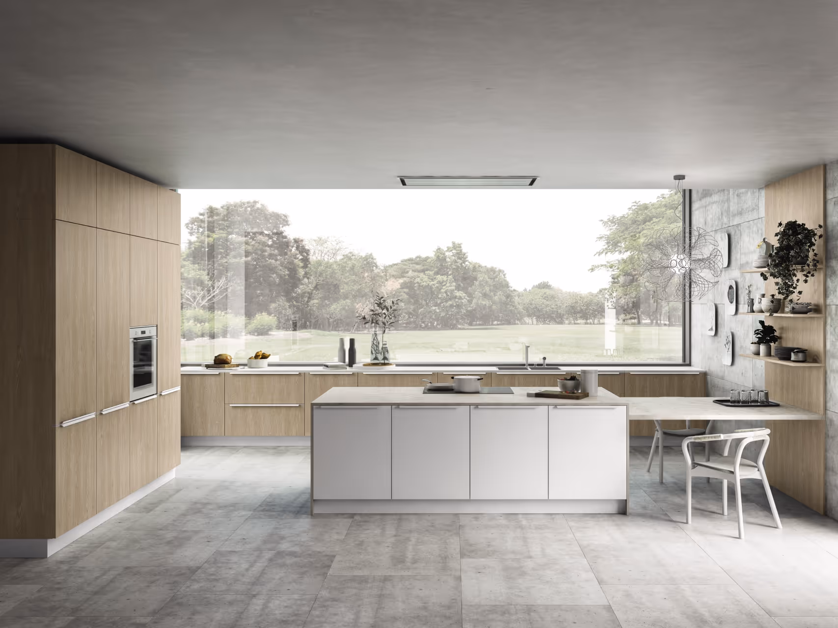 Cuisine scandinave et fonctionnelle en bois et blanc crême