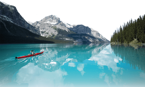 Kayaking at Maligne Lake towards Spirit Island