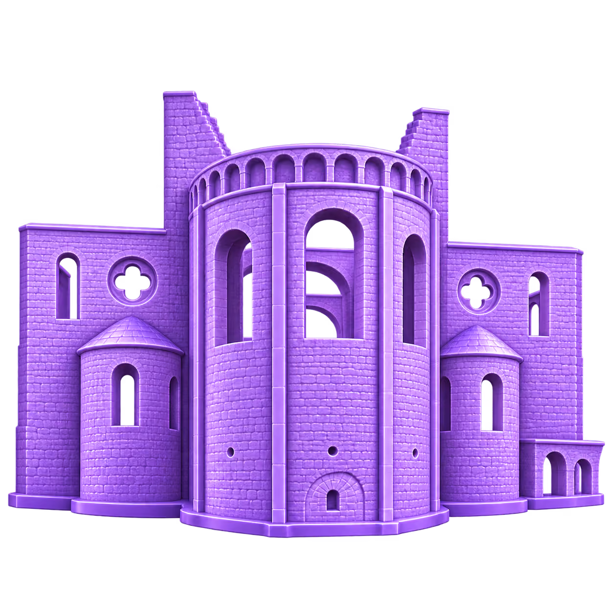 Violette 3D Illustration: Stiftsruine Bad Hersfeld, Ostchor und Apsiden in Bad Hersfeld