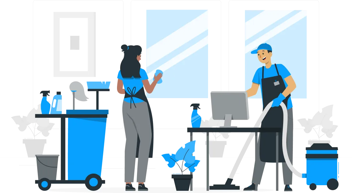 workers cleaning office