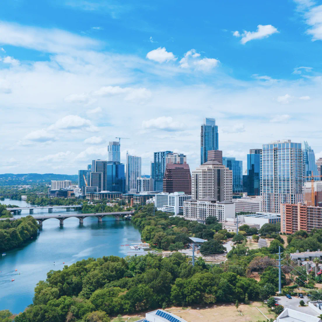 a view of a city with a river running through it - volunteer - best organization website webflow CMS template