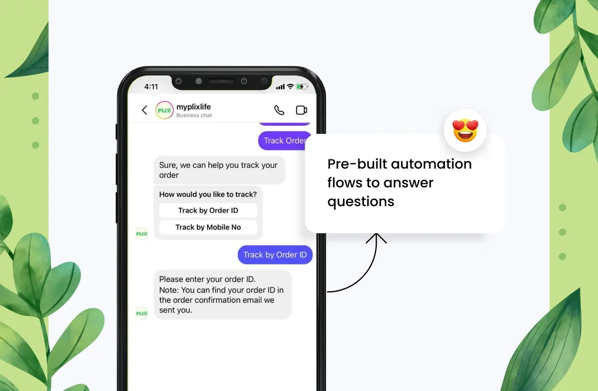 LimeChat also automated post-purchase queries for Plix, including canceling and tracking order.