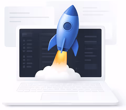 Laptop image with rocket icon