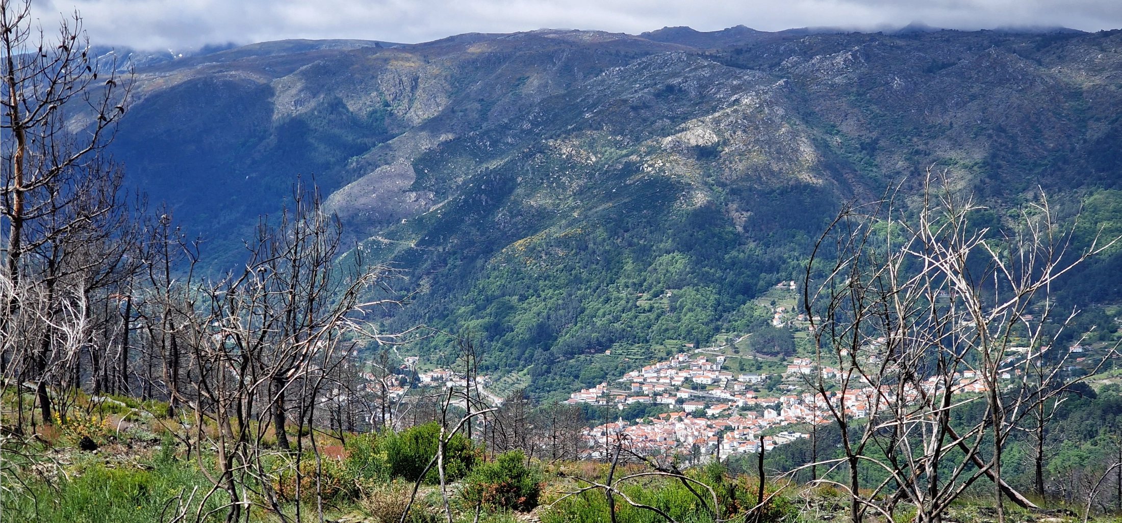 Ville au creux d’une vallée de montagne vue depuis les hauteurs