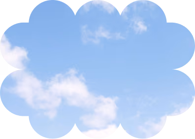 Cloud-shaped silhouette filled with a blue sky and scattered white clouds.