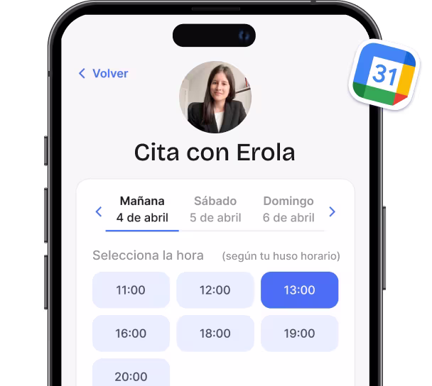 Pantalla de la app de Clearly para reservar la hora de una sesión con la psicóloga elegida