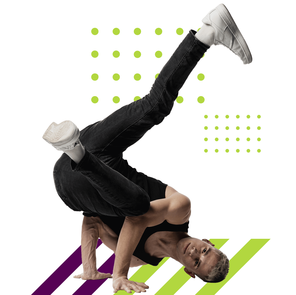 breakdancer stands on his head