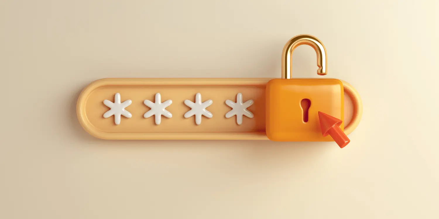 A padlock and four star rating  illustrating tips to protect your passwords. 