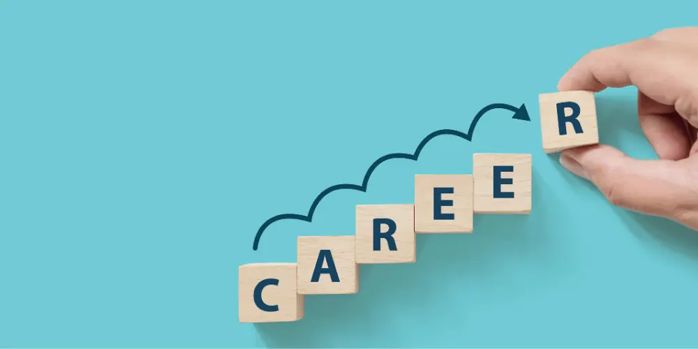 Building career steps with blocks, symbolizing the balance of affordable housing and job growth in U.S. cities.