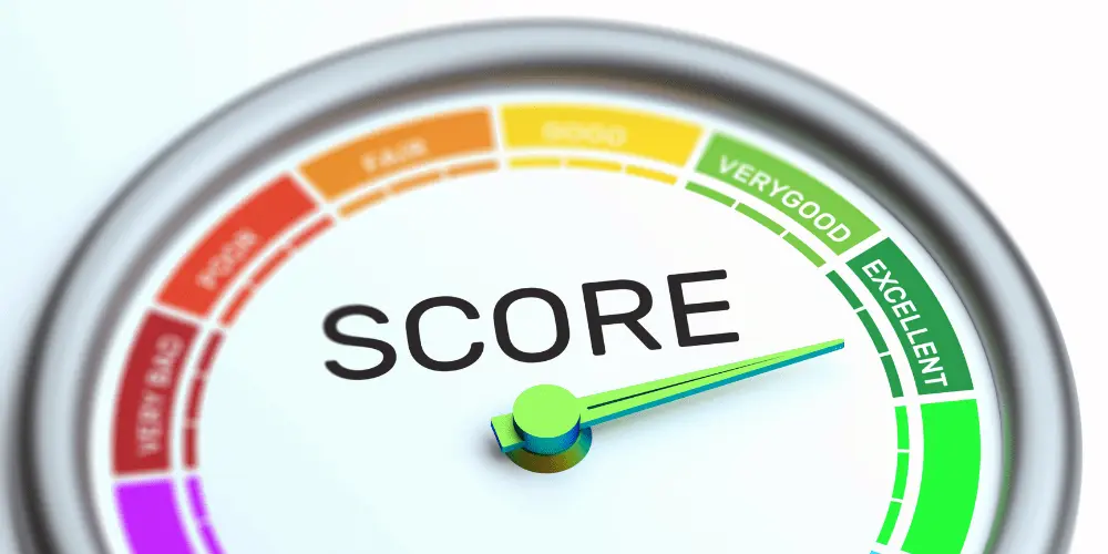Credit score gauge pointing to excellent, showing how renters can build credit without using credit cards.