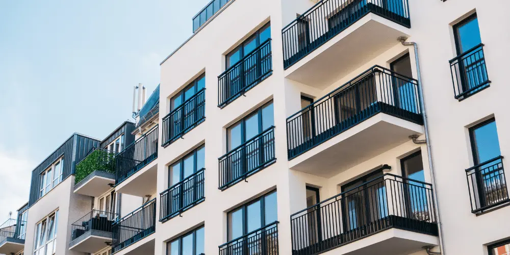 Modern rental apartments symbolizing how to identify a great apartment deal online.