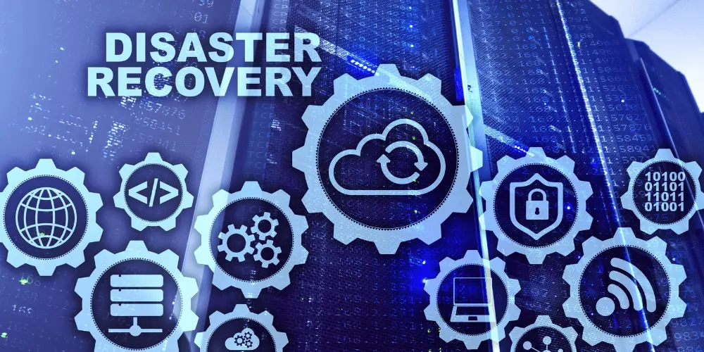 Disaster recovery concept with cloud and security icons, showing how planning helps protect homeowners from unexpected crises.