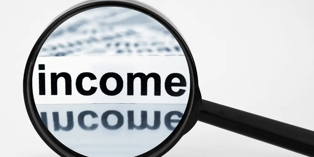 Magnifying glass over the word income, representing how income-driven repayment plans calculate student loan payments.