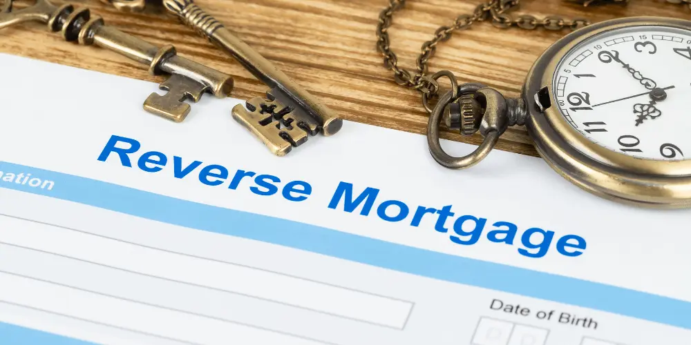 Reverse mortgage document with keys and a pocket watch, representing timelines, responsibility, and options heirs must consider after default.