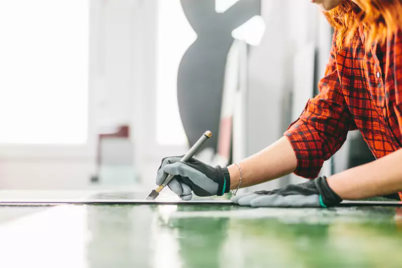 A woman planning construction work