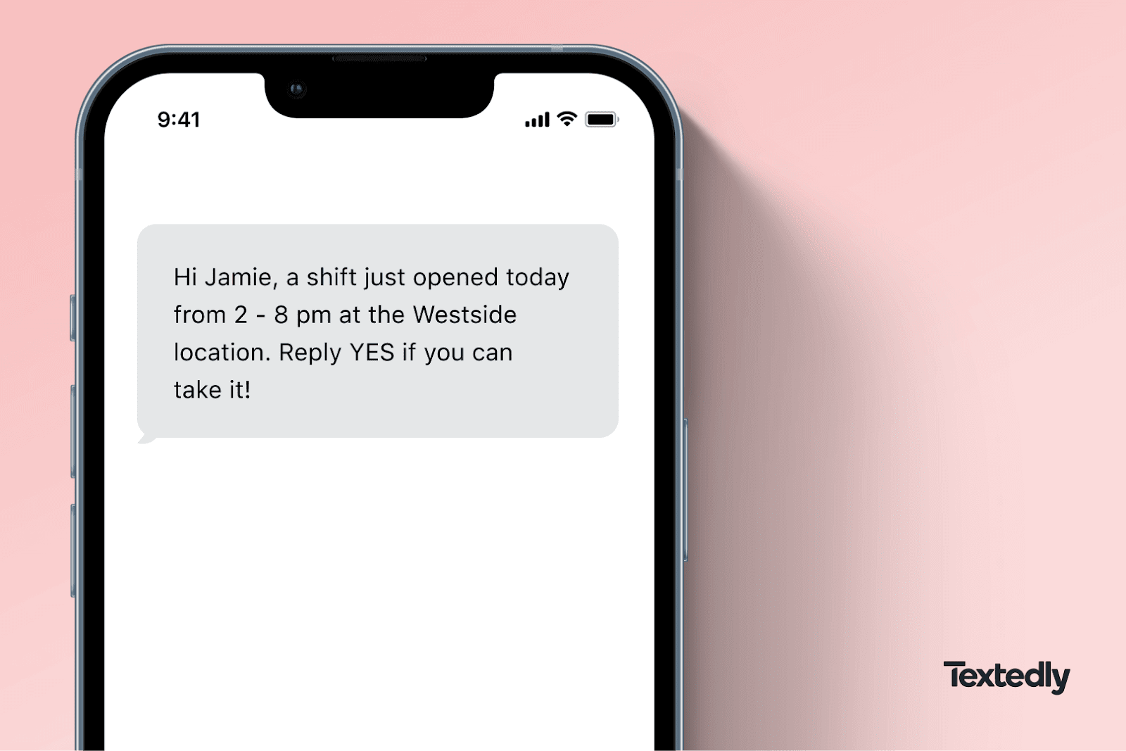 A last-minute shift SMS visual.
