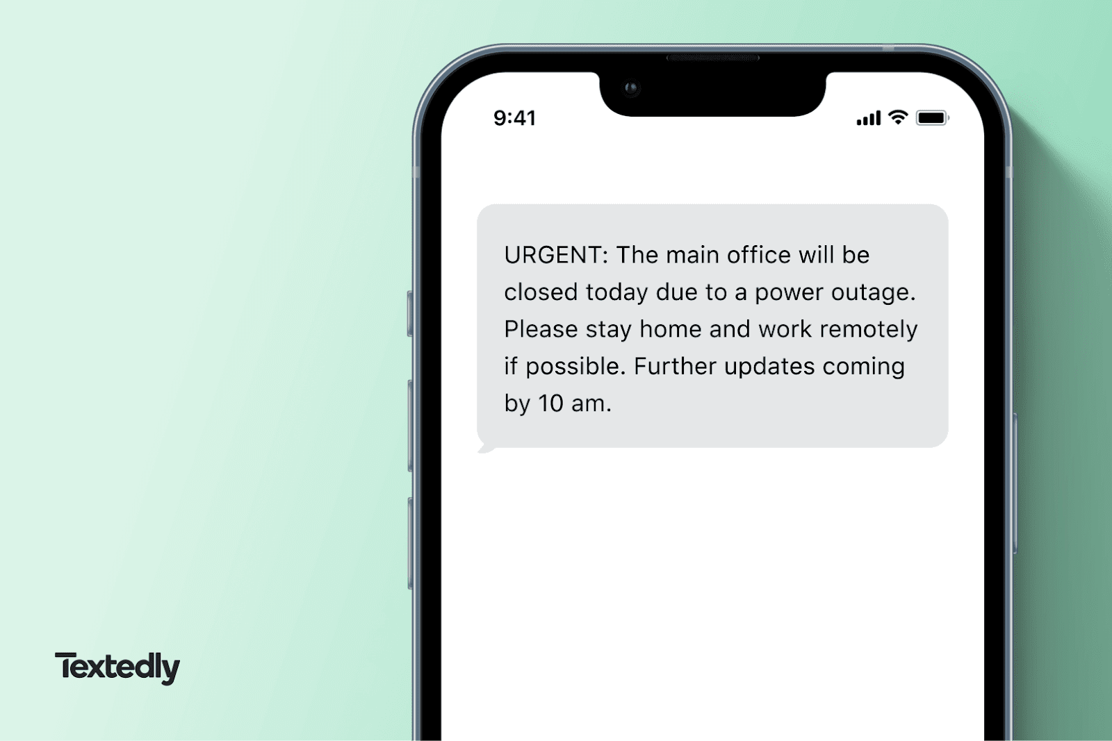 An urgent power-outage SMS notification.