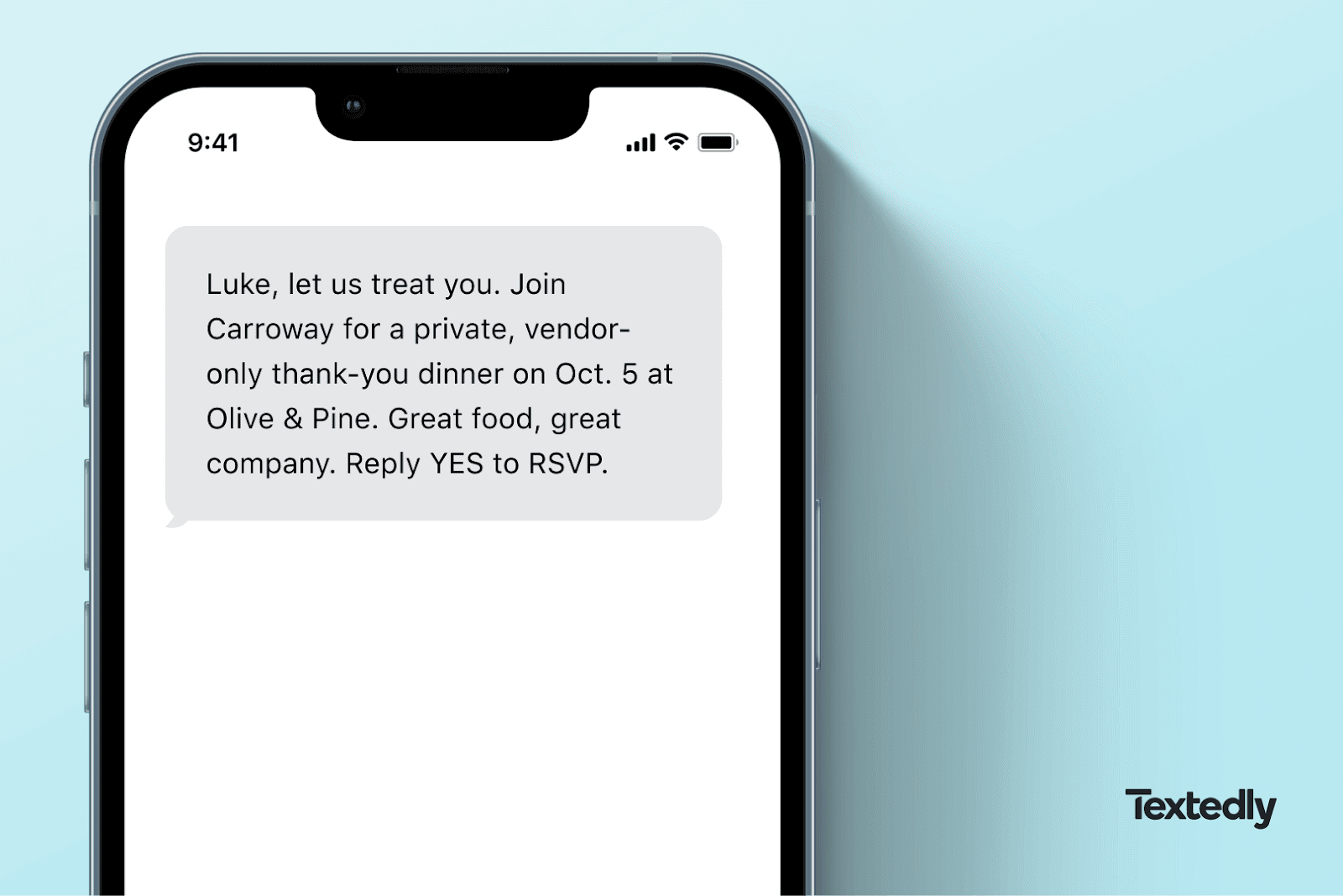 Corporate dinner invitation text message.