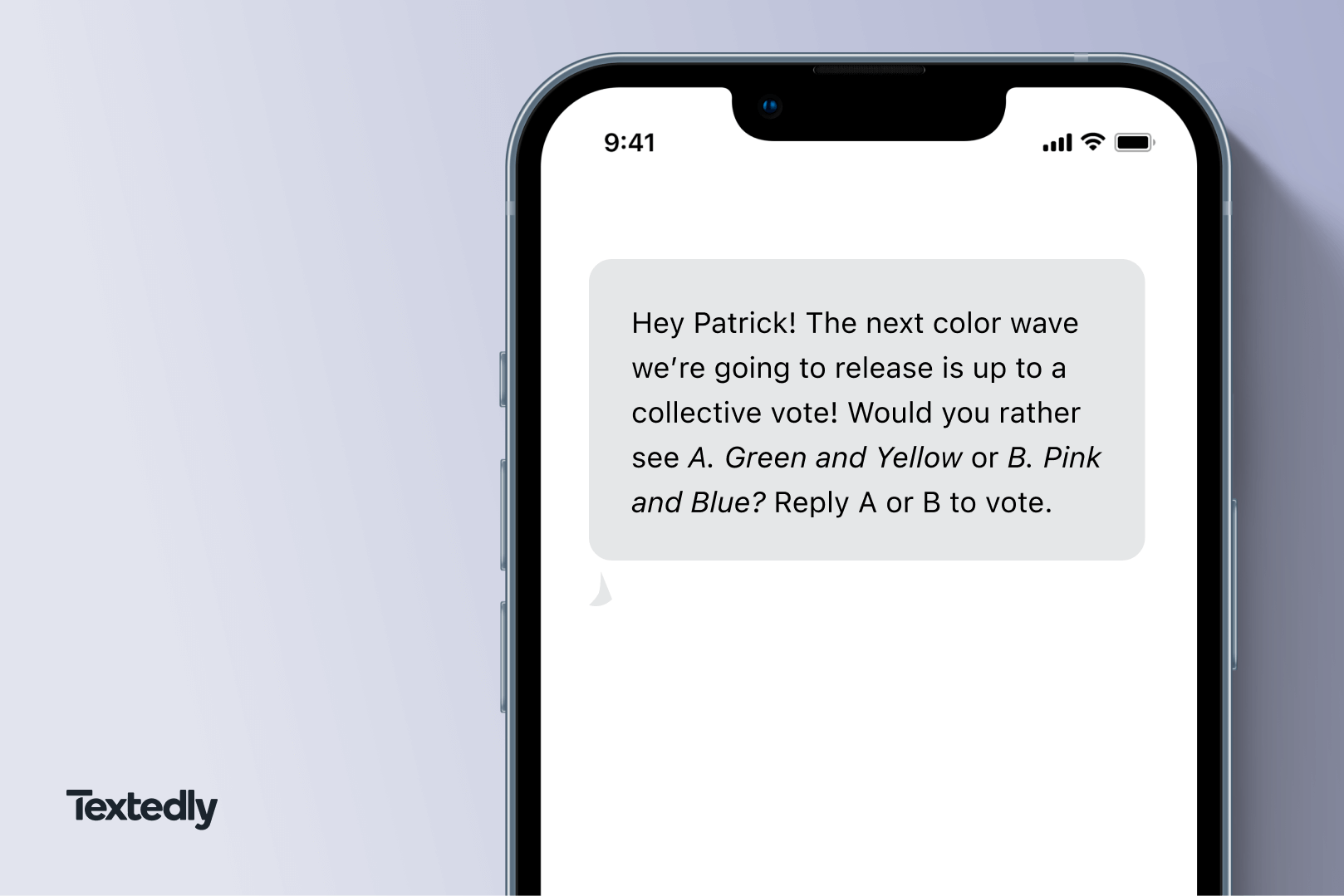 Requesting feedback via SMS text example.