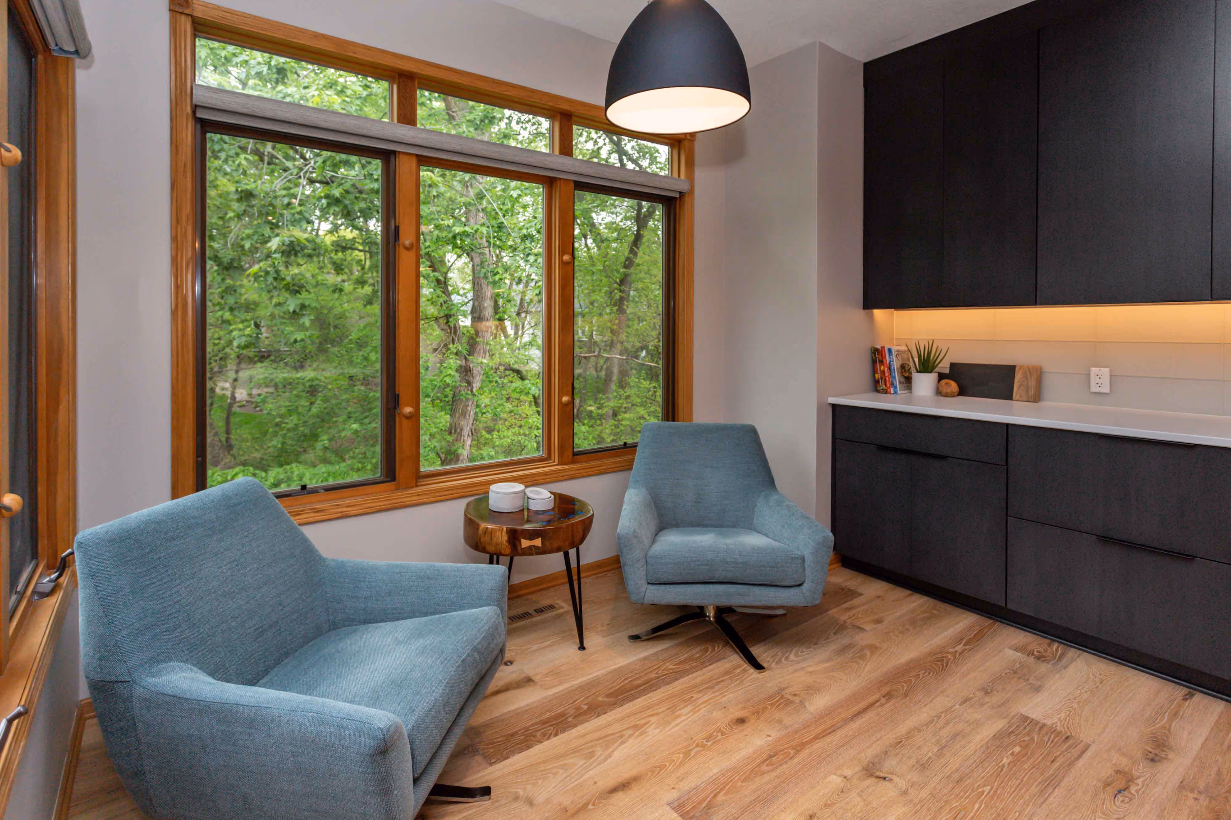 A Living Room photo with blue chairs