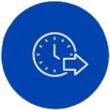 Clock with an arrow pointing right, indicating same day solutions.