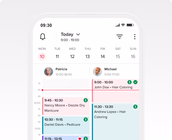 Calendar with appointments scheduled on Booksy