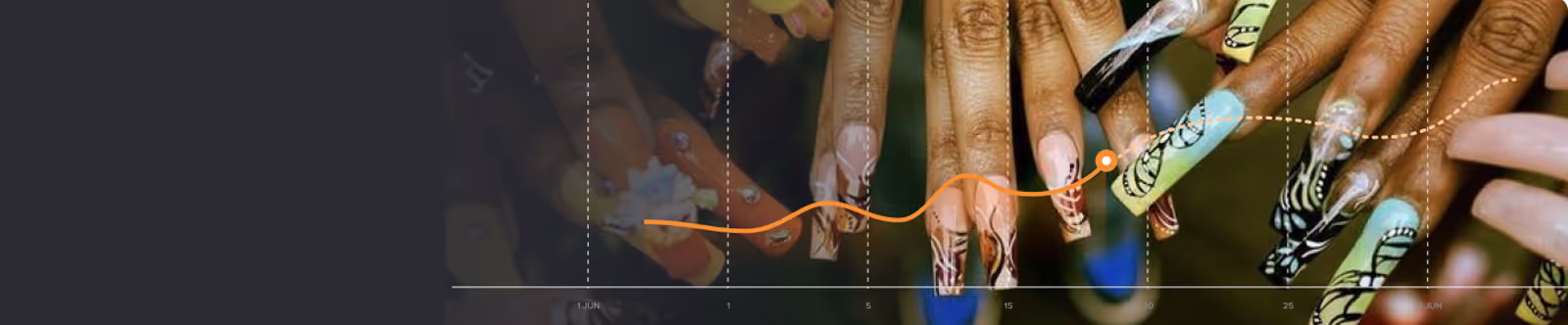 Acrylic Nails with report overlay showing increasingly positive data.