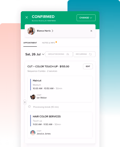 Booksy Biz app combo service appointment details