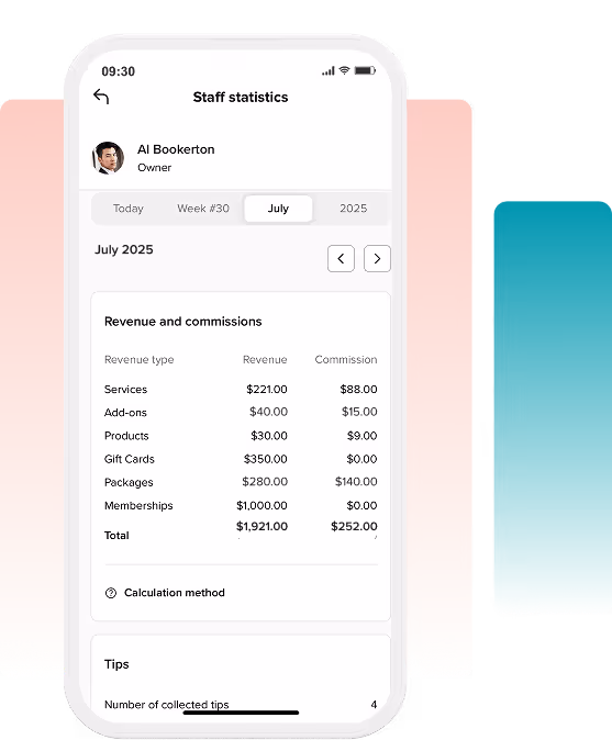 App screen showing financial report numbers for July 2025