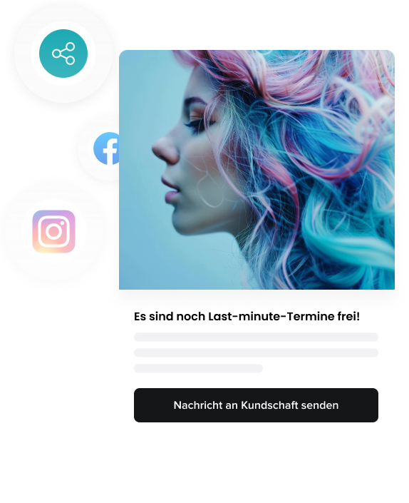 Side profile of a woman with vibrant, multicolored hair in shades of pink, blue, and purple.