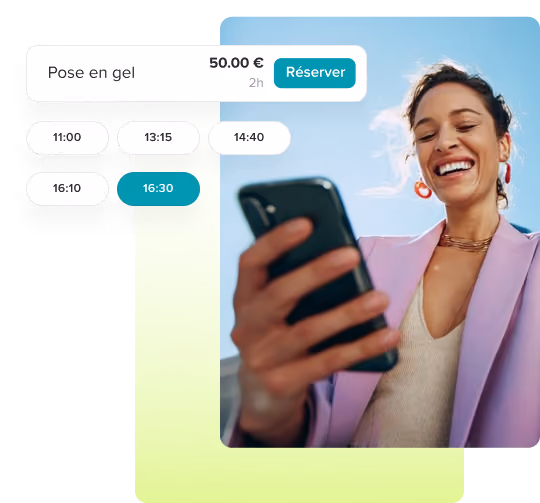 Client réservant un rendez-vous beauté en ligne via l'application mobile de prise de rendez-vous Booksy.