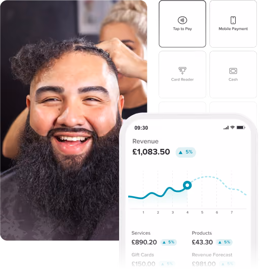 Booksy integrated payment processing showing the Tap to Pay and mobile checkout options