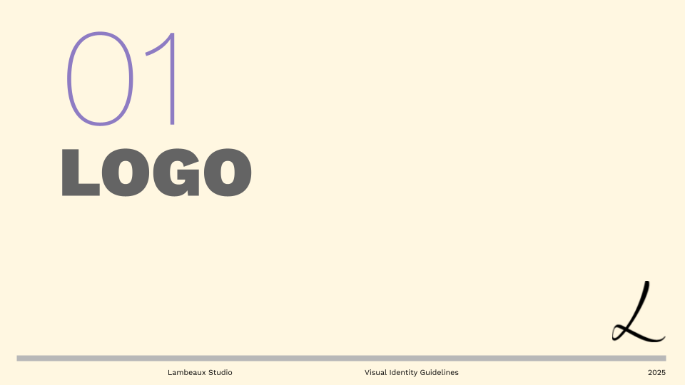 A title slide from the visual identity guide introducing the 'Logo' section.