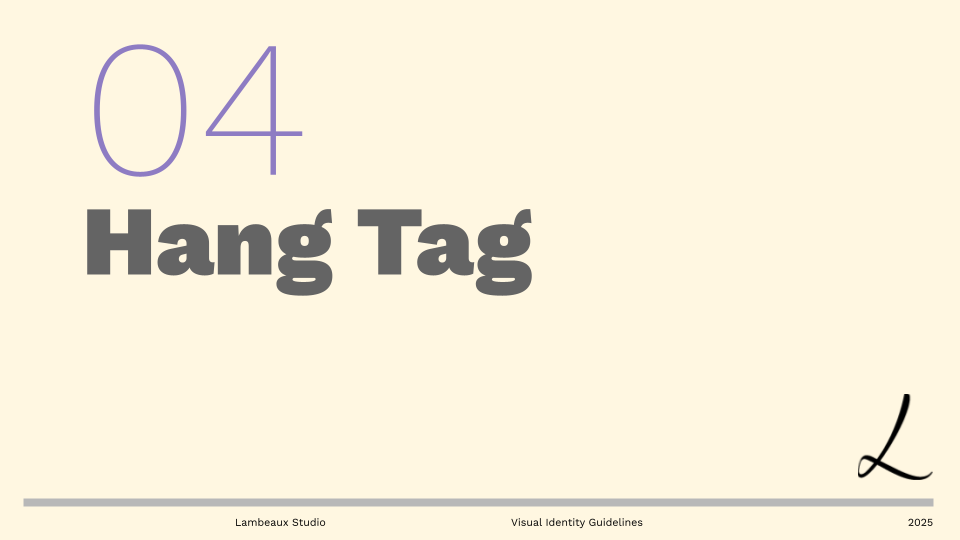 A title slide from the visual identity guide introducing the 'Hang Tag' section.