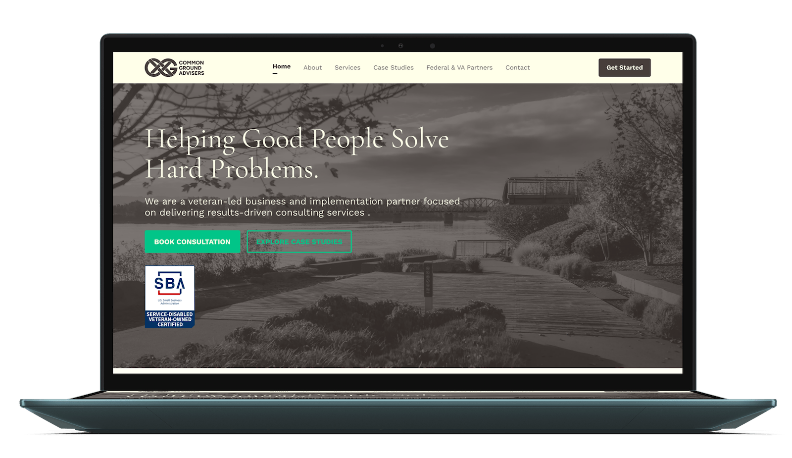 A mockup of the homepage on a laptop computer.