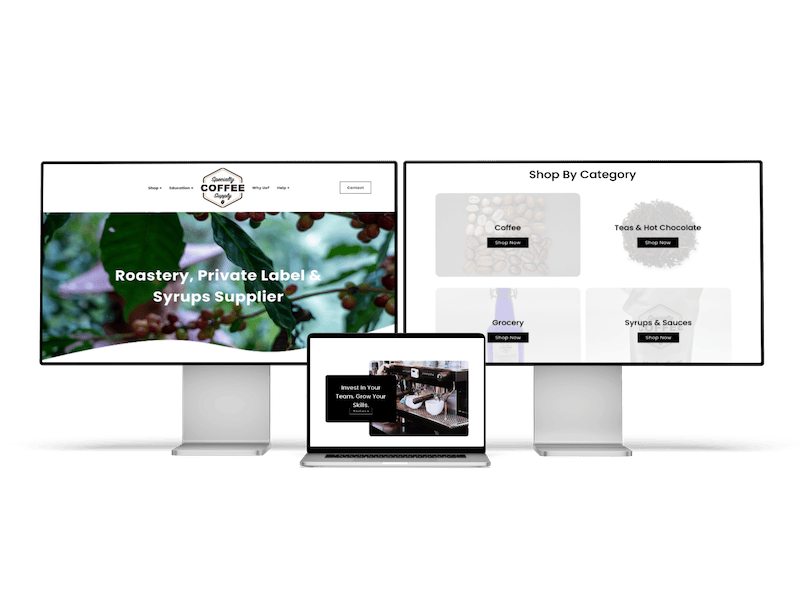Multiple large screen mockups of the final SCS website.