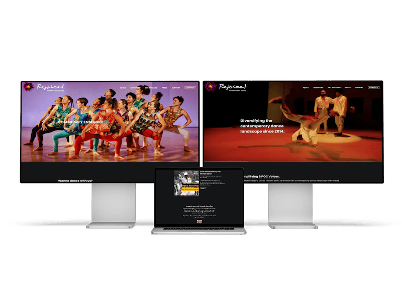 Multiple large screen device mockups of the final website.