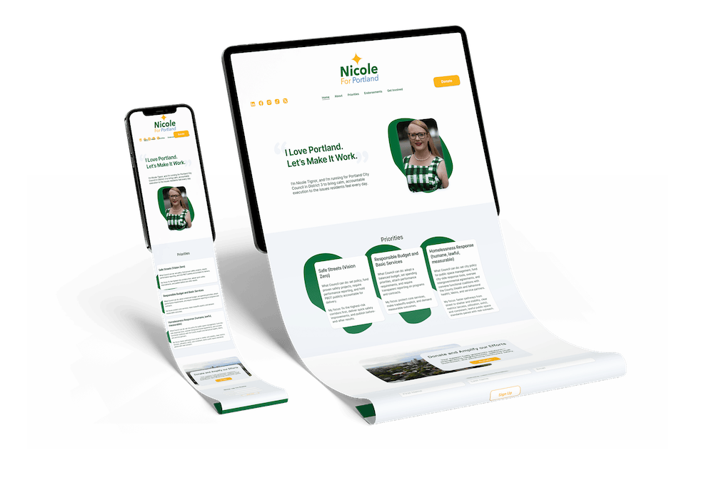 Device mockups of the home page on a laptop and on a phone side by side.