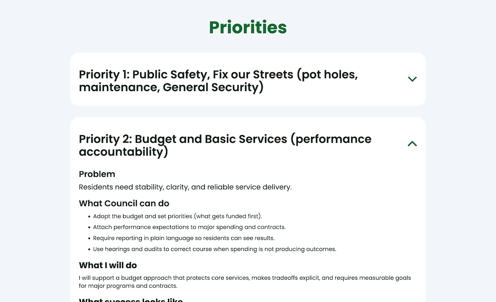 Screenshot of the accordion components in the 'Priorities' section.