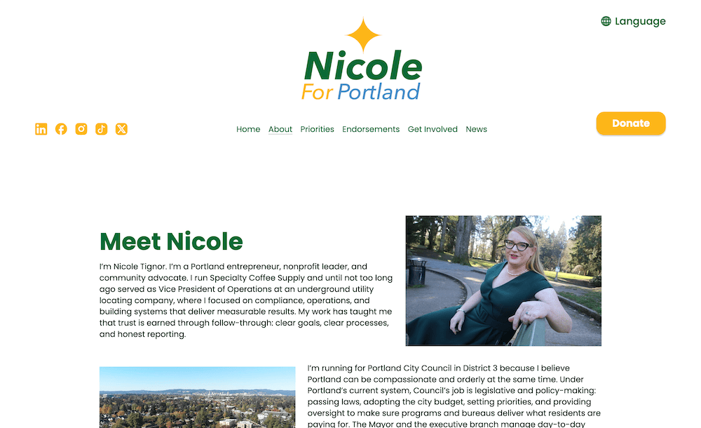 Screenshot of the campaign home page.