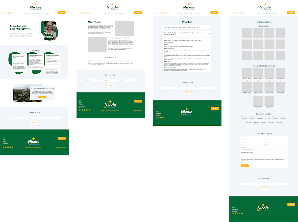 A snapshot of 4 hi-fidelity mockups of the site pages.
