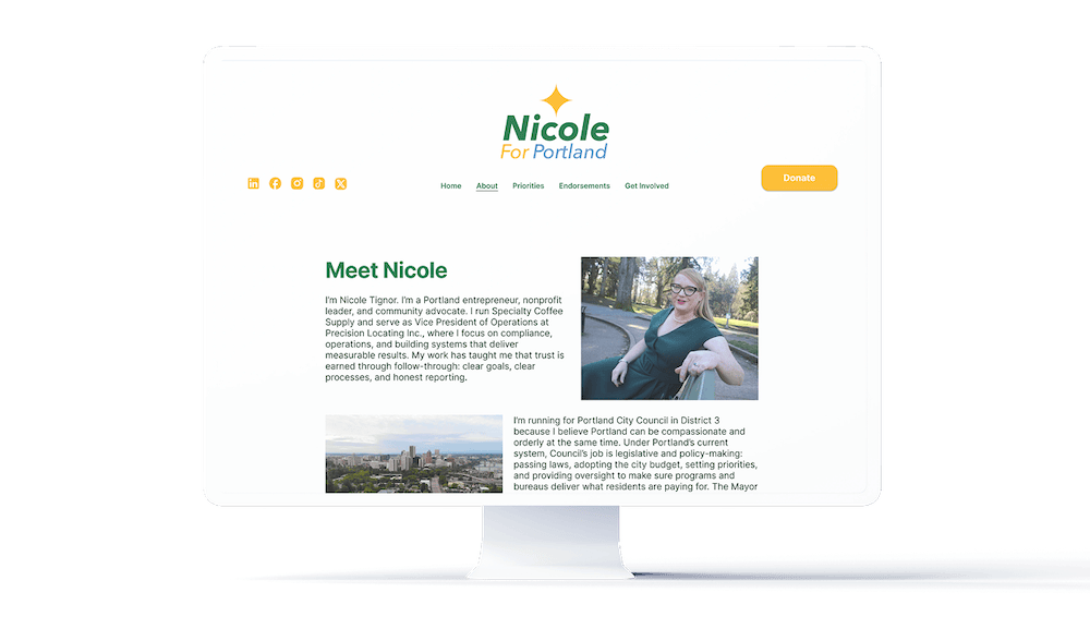 A mockup of the campaign home page on a desktop computer. Highlights all the negative space and breathing room.