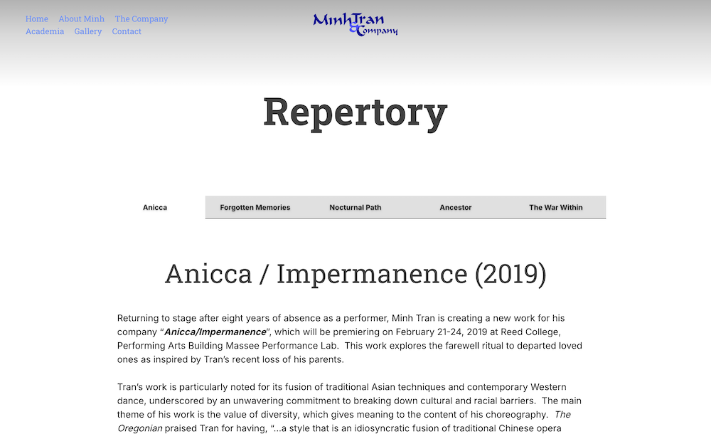 Screenshot of the repertory page.