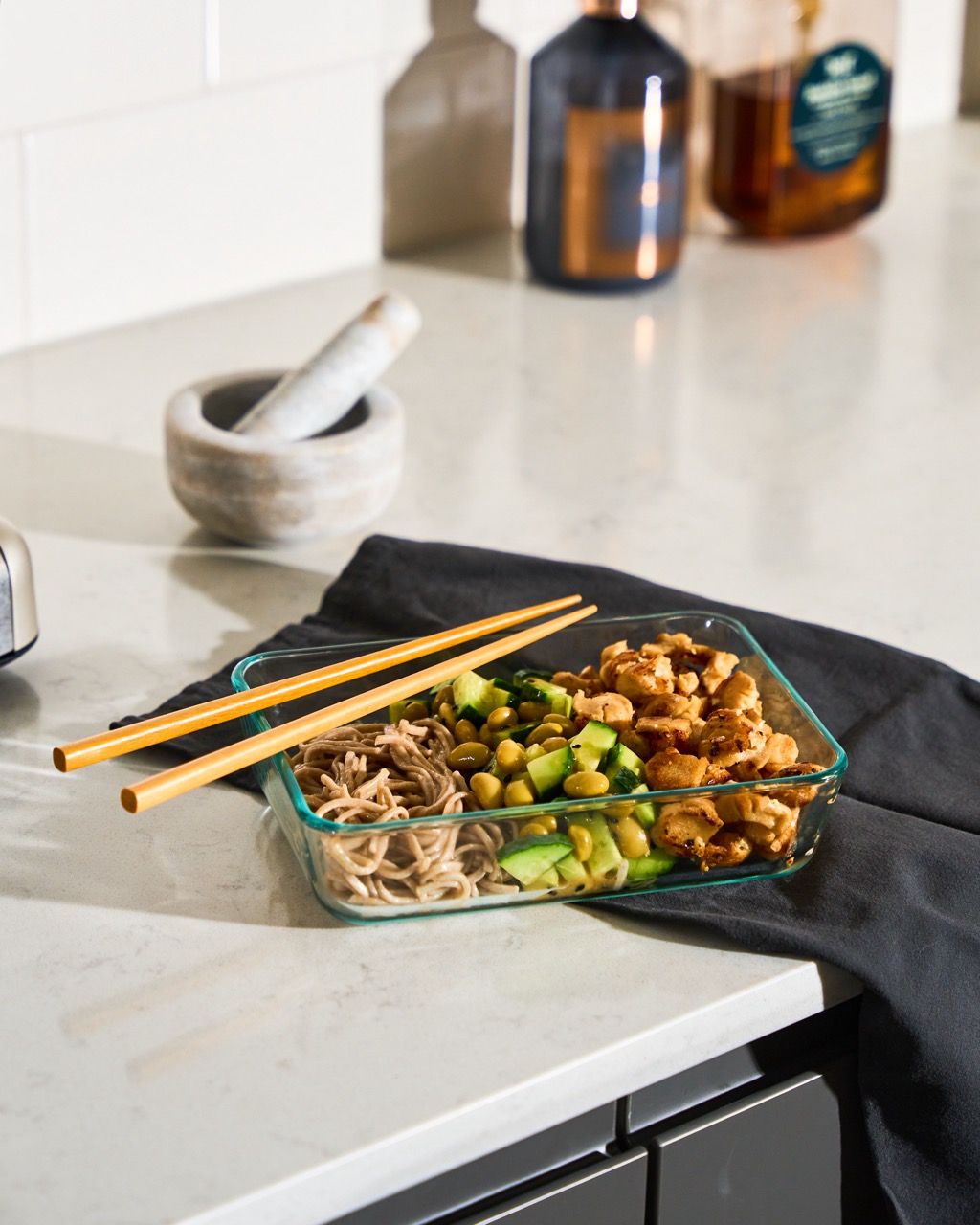 Chicken Sesame Noodle Bowl made with Harvest B protein