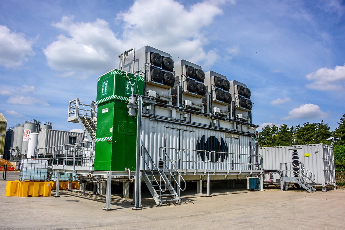 Direct air capture system outside on an industrial site.