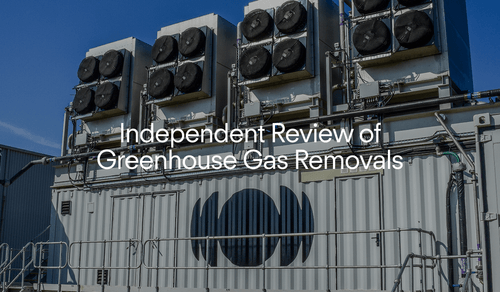Direct air capture unit with overlaid text reading 'Independent Review of Greenhouse Gas Removals'.