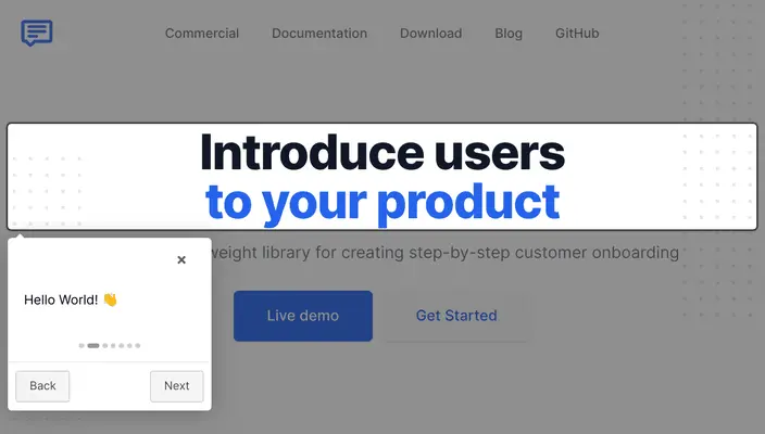 Product tour example by Intro.js