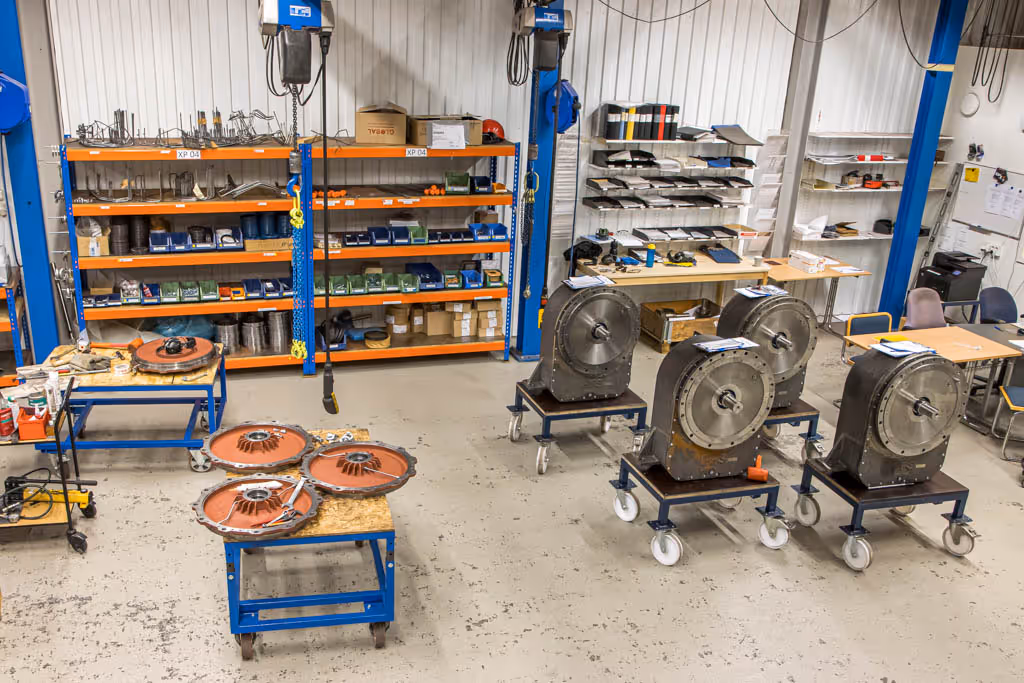 A lineup of our gearboxes in our warehouse